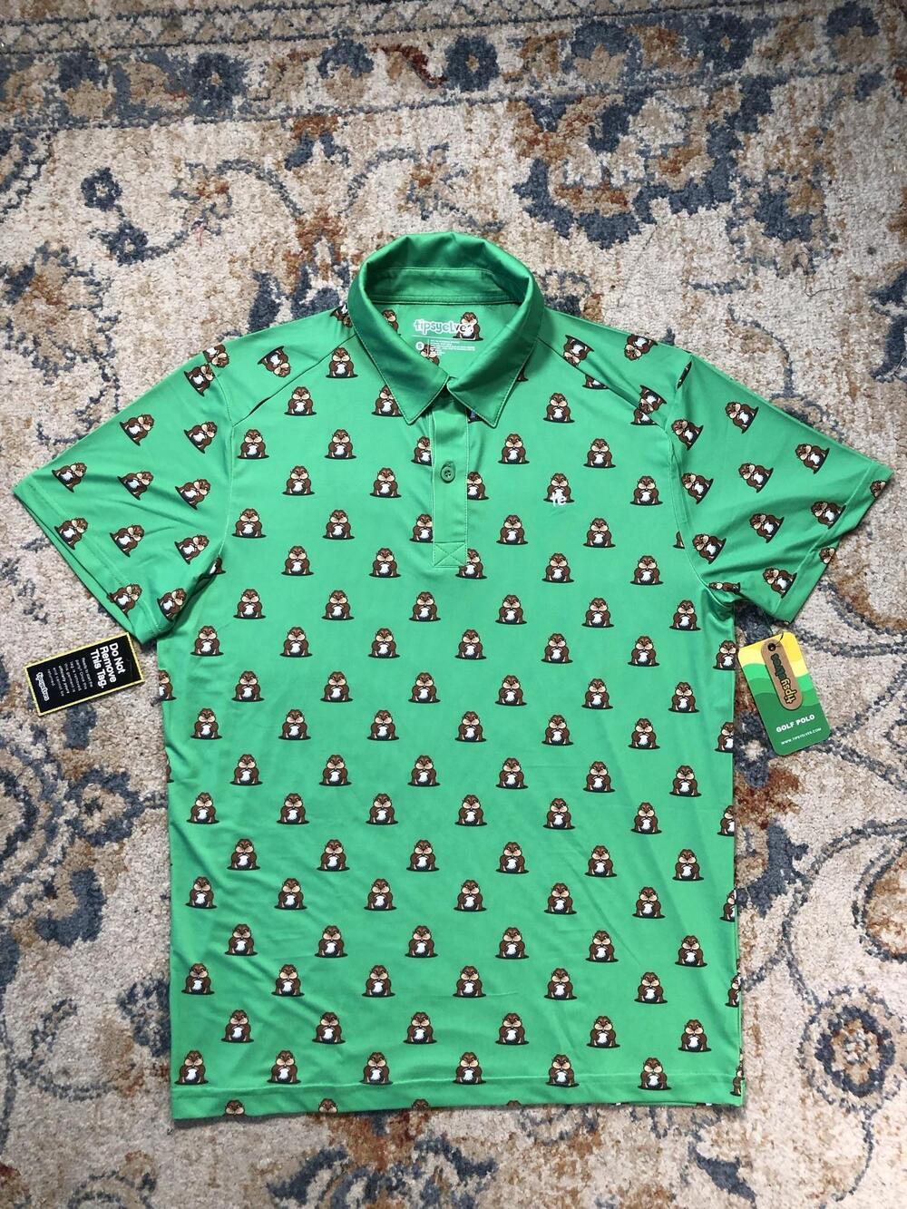 Tipsy Elves Golf Polo Shirt Mens Small Green Gopher Short Sleeve Performance